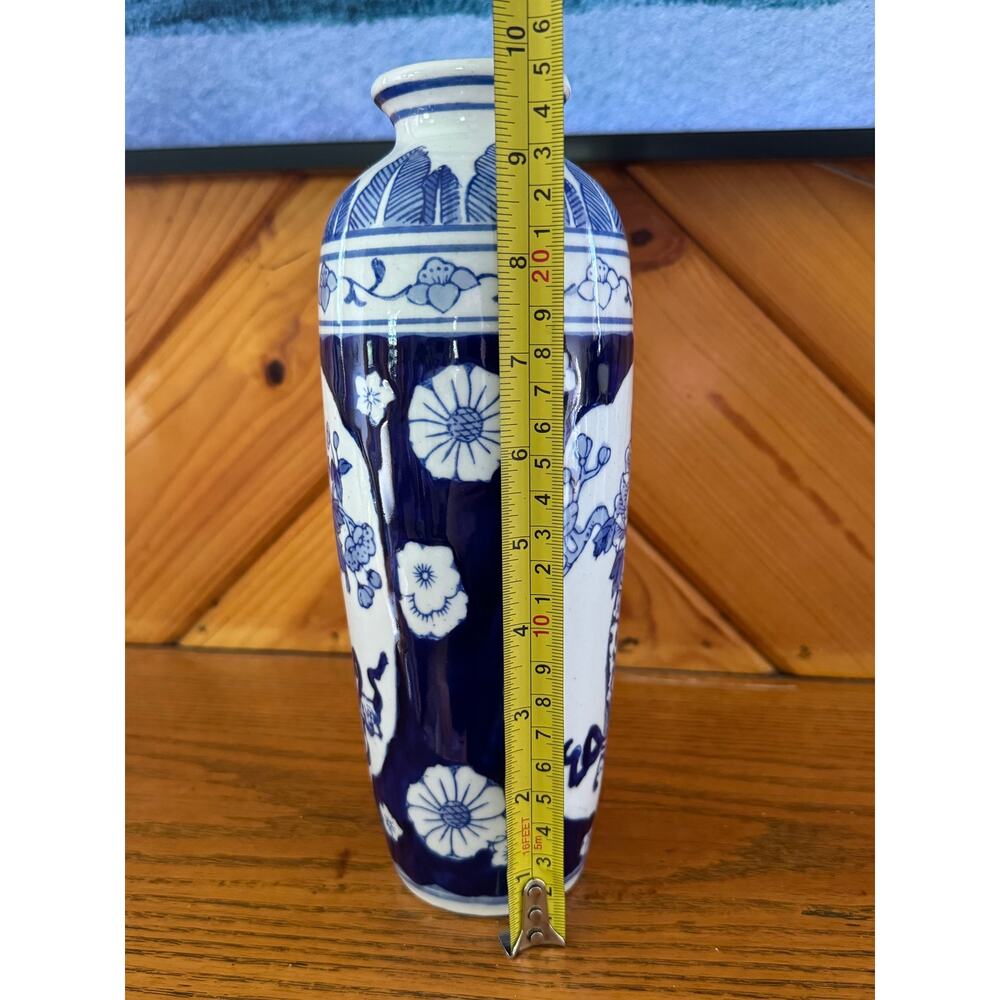 Blue White Porcelain Bud Vase Asian Floral Chinoiserie Decor 8 Inch - Picture 8 of 8